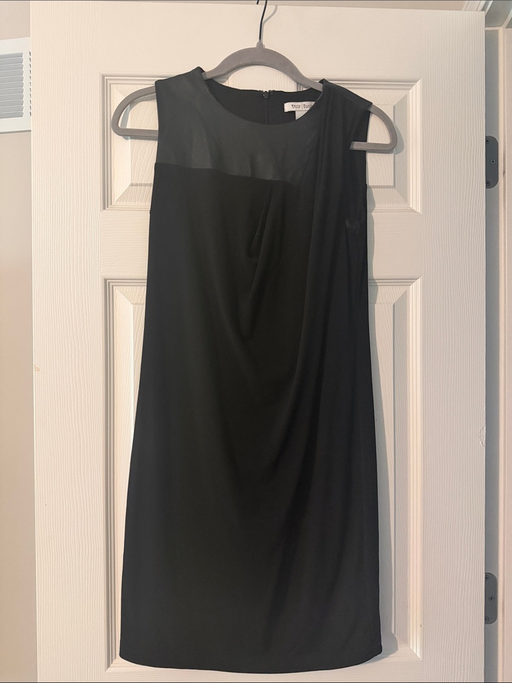 White House Black Market Black Sleeveless Midi Dress with Sheer Yoke